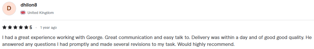 Original screenshot of Fiverr review 02, about George Burchell's consulting