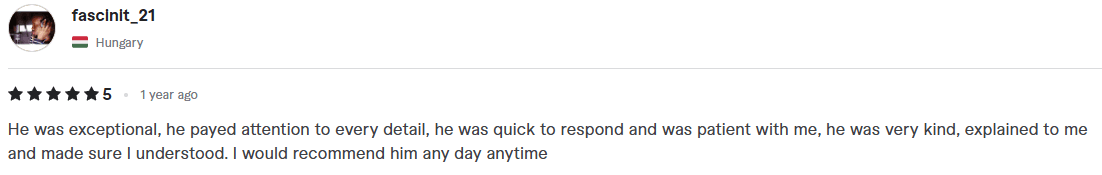 Original screenshot of Fiverr review 06, about George Burchell's consulting